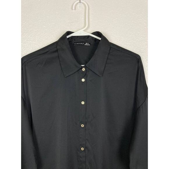 Black Tape Dress Tunic Shirt Black Button Front Long Sleeve Extra Large XL 16 - Picture 6 of 15